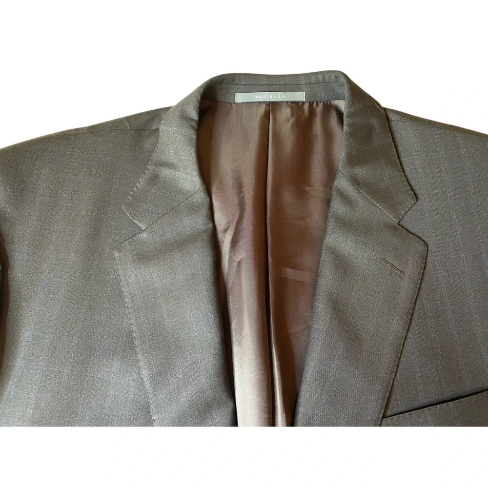Hickey Freeman Worsted Wool Blazer Mens 50 Long Chocolate Brown Windowpane Coat